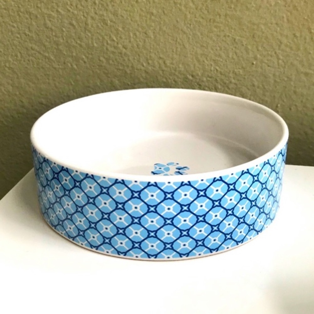 Fringe Studio Bowl - Dog or Cat- Blue & White - Geometric Ceramic